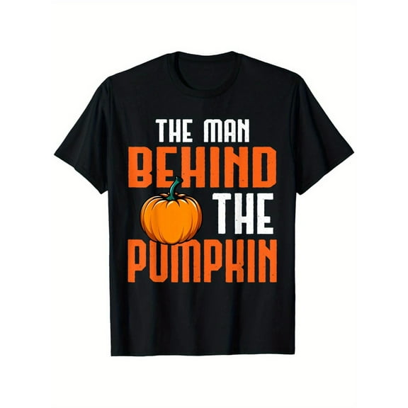 Man Behind Pumpkin Graphic Tee Halloween Orange Design Loose Fit Comfort Cotton T-Shirt Black S-5XL