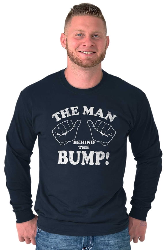 Man Behind The Bump Baby Announcement Men's Long Sleeve Tee T Shirt Brisco Brands X
