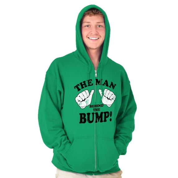 Man Behind The Bump Baby Announcement Zip Hoodie Sweatshirt Men Brisco Brands L