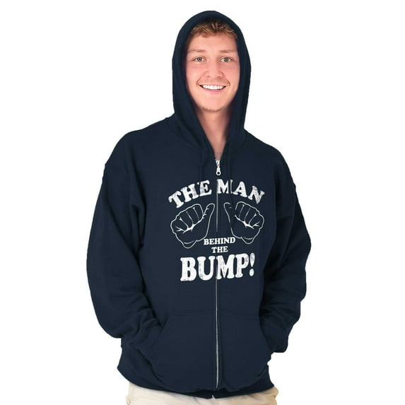Man Behind The Bump Baby Announcement Zip Hoodie Sweatshirt Men Brisco Brands S