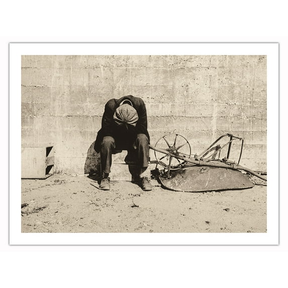 Man Beside Wheelbarrow - San Francisco, California - Vintage B&W Photograph by Dorothea Lange c.1934 - Fine Art Matte Paper Print (Unframed) 24x32in