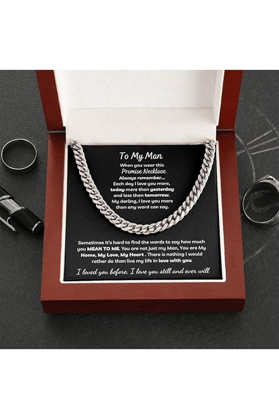 To My Man Birthday Gift Ideas Cuban Link Chain Necklace with Message Card and LED Box, Christmas Gift for Men, Sentimental Gifts for Boyfriend from Girlfriend