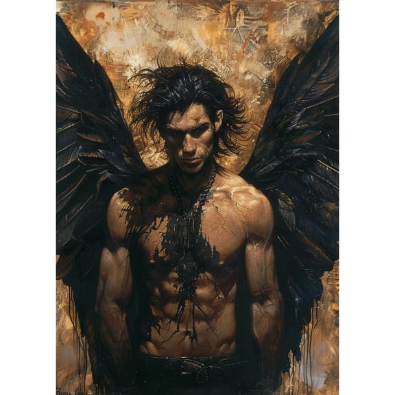 Man with Black Wing DIY 5D Diamond Art Paint with Full Drill Round Diamond Gems Painting by Number Kits for Adults Art Craft Home Wall Decoration 15.8x19.8in(1)