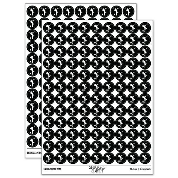 Man Bowler Bowling Ball Front View 200+ Round Stickers - Black - Gloss Finish - 0.50" Size