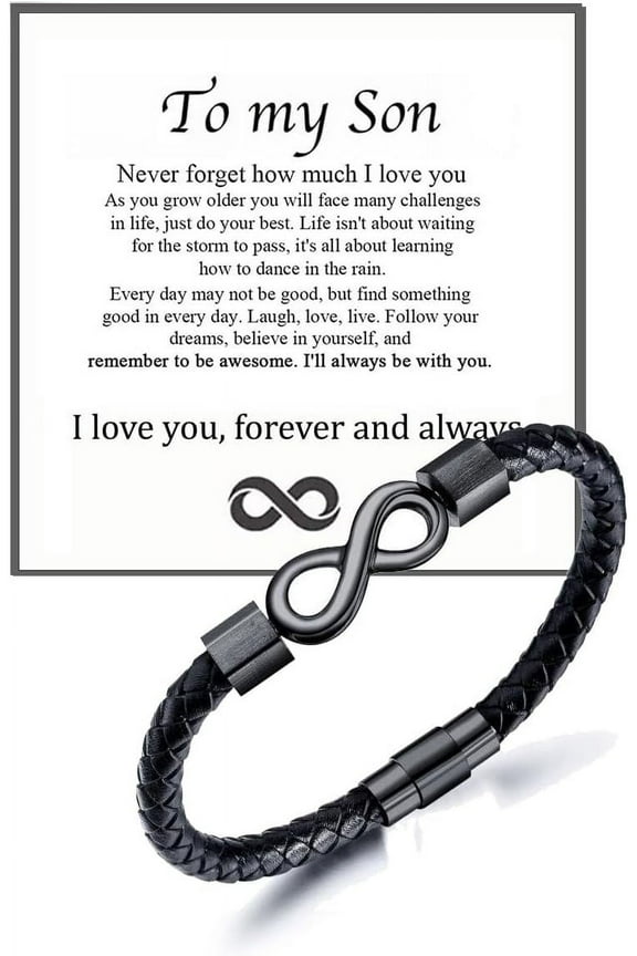 To My Man Bracelet For Men, Infinity Leather Braided Husband Birthday Inspirational Gifts From Wife I Love You Forever And Always Handmade Wristband Christmas Boyfriend Jewelry