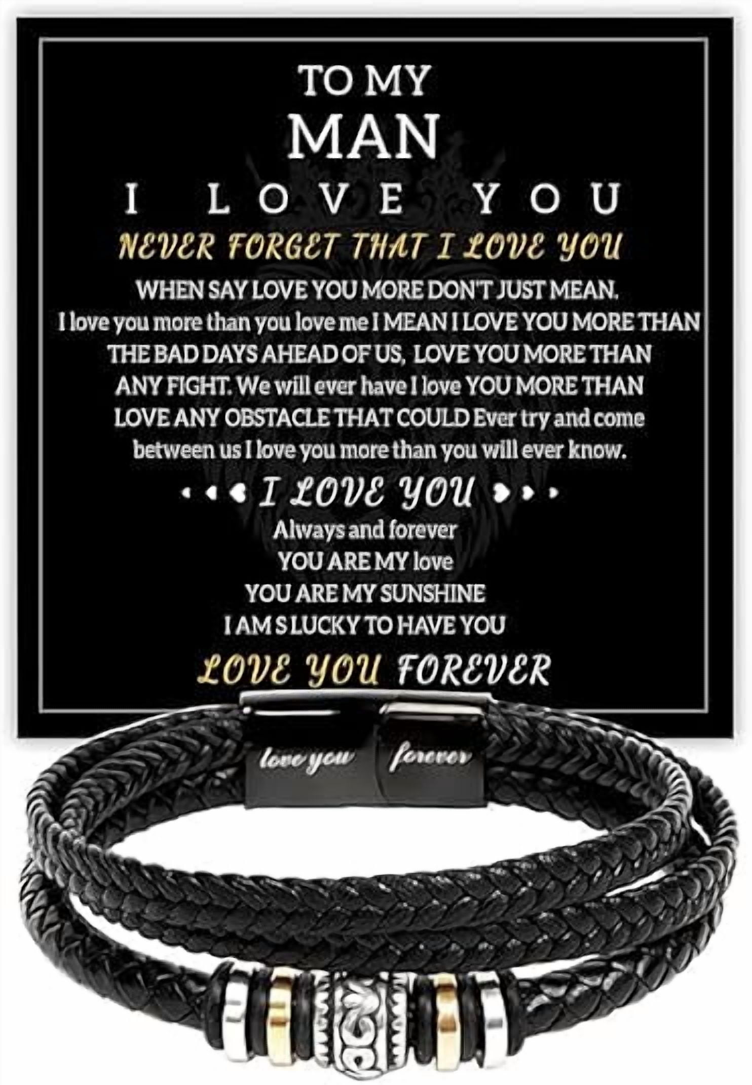 To My Man Bracelet, Romantic Gift For Boyfriend with Message Card and Gift Box, Bracelets For Man, Men Bracelet, Love You Forever Gifts For Son Grandson Husband Boyfriend Brother Love