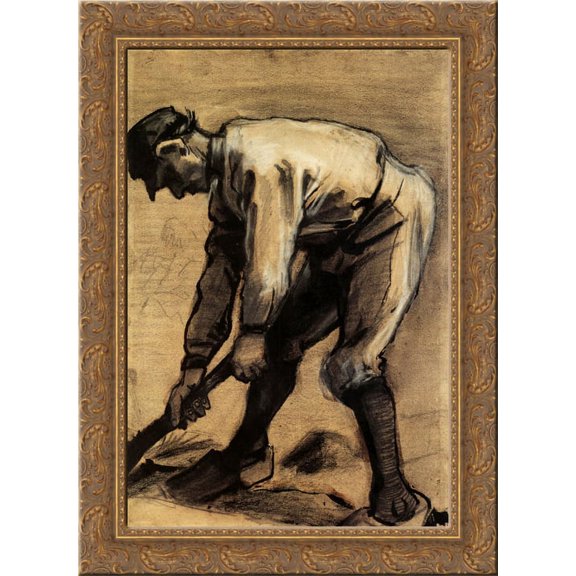 Man Breaking Up the Soil 24x18 Gold Ornate Wood Framed Canvas Art by Vincent van Gogh