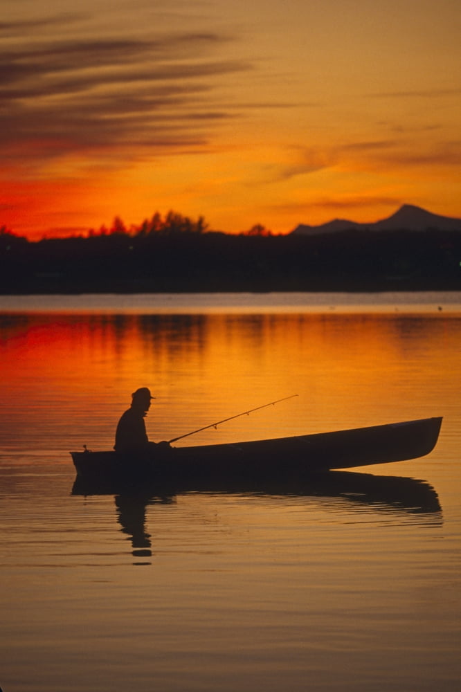 Man Canoeing Sunset In Lake Southcentral Ak Canvas Art - Jeff Schultz Design Pics (11 x 17)