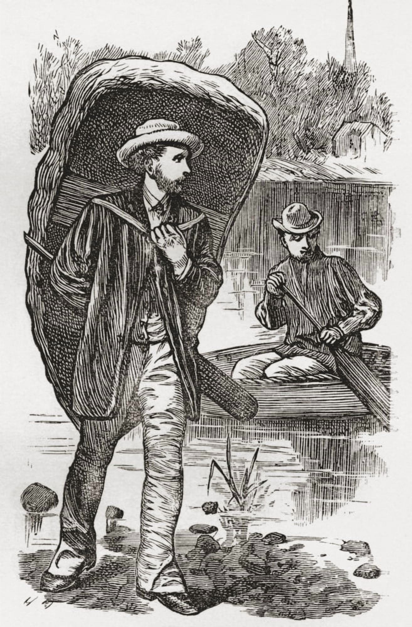 A Man Carrying A Coracle On His Back In Monmouth Wales In The Late 19Th Century From Our Own Country Published 1898 Canvas Art - Ken Welsh Design Pics (11 x 18)