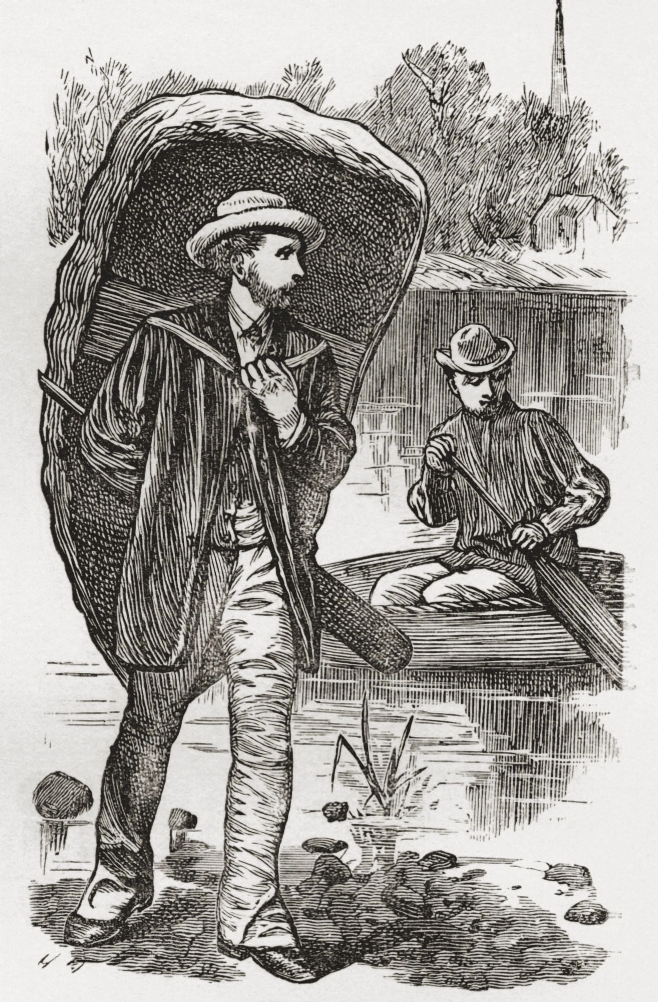 A Man Carrying A Coracle On His Back In Monmouth Wales In The Late 19Th Century From Our Own Country Published 1898 Canvas Art - Ken Welsh Design Pics (22 x 36)