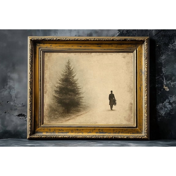 Man Carrying Tree Poster Dark Rustic Wall Art Winter Print Poster