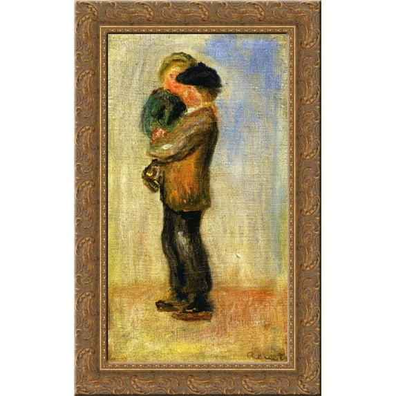 Man Carrying a Boy 17x24 Gold Ornate Wood Framed Canvas Art by Renoir, Pierre Auguste