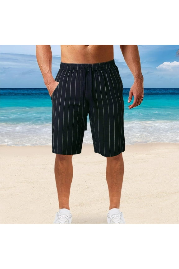 Man Casual Pocket-Linen Striped Drawstring Shorts Half Shorts Pants Summer Fashion Clothes Business Casual Outfits Going Out With Pocket Gifts For Men