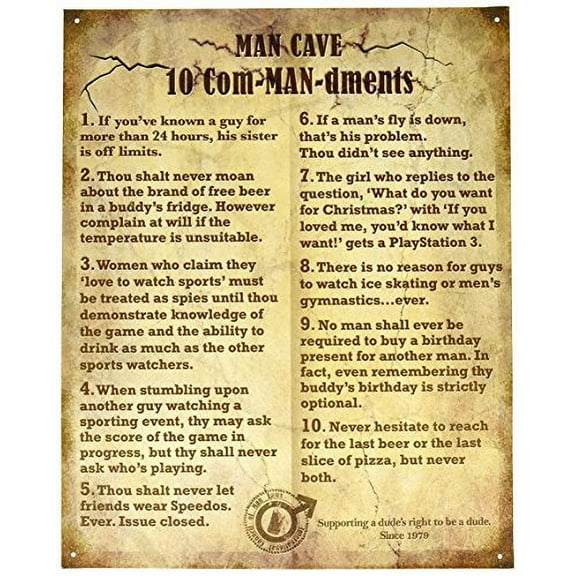 Man Cave 10 Com-MAN-dments Funny Tin Collectible Sign Gift