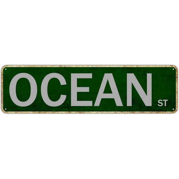 Man Cave Bar Pub Cafe Home Wall Decor Ocean Street Sign Avenue Tin Sign Road Metal Sign Vintage Outdoor Decoration Wall Art Wall Decoration Decorative Plaque 6 X 16 Inch