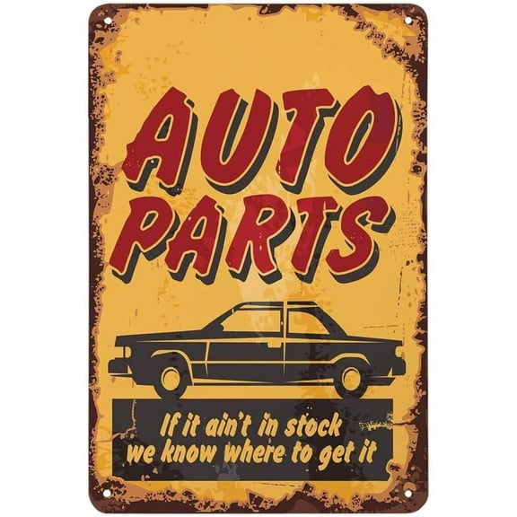 Man Cave Decor Auto Parts Tin Sign,car And Lettering On Yellow Background Vintage Metal Tin Signs For Cafes Bars Pubs Shop Wall Ative Funny Retro Signs For Men Women 18x12 Inch