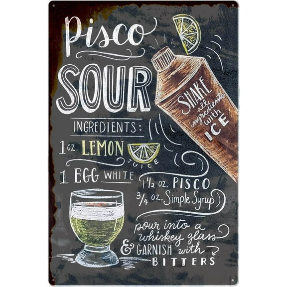 Man Cave Decor Double Pieces Black Original Design Pisco Sour Tin Metal Sign Wall Art Poster, Thick Tinplate Wall Ation Signs For /bar (pisco Sour, 8x12 Inches (20x30 Cm)) Vintage