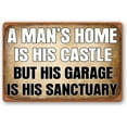 thumbnail image 1 of Man Cave Decor Funny Garage Signs Wall Decor For Men, Little Vintage Personalized Metal Tin Sign Football Bar Accessories, A Man's Home Is His Castle But His Garage Is His Sanctuary Sign, 1 of 14