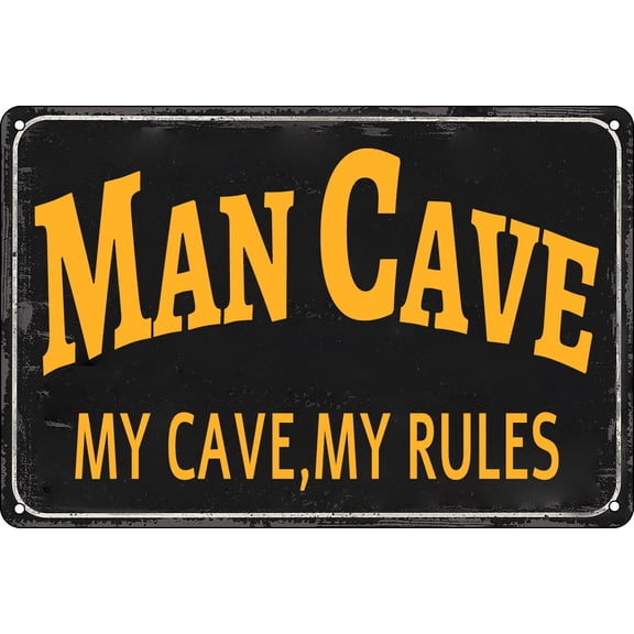 Man Cave Decor Funny Quotes Metal Tin Sign My Cave My Rules Vintage Wall Decoration for Home Bar Room Coffee Pub Kitchen Store Art Poster (Aluminum) Size: 8 x 12 inch