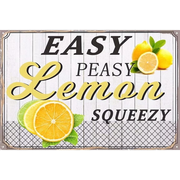 Man Cave Decor Funny Vintage Signs Easy Peasy Lemon Squeezy Plaque Poster 18x12 Inches, For Bar Kitchen Living Room Garden Office Metal
