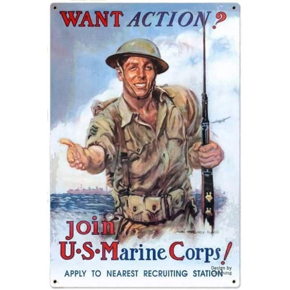 Man Cave Decor Metal Sign Want Action Join U.s. Marine Corps Iron Painting Creativity Tin Sign Notice Personality Retro Wall Poster Hotel Bar Room Garage Club Gift 12x8 Inch Vintage