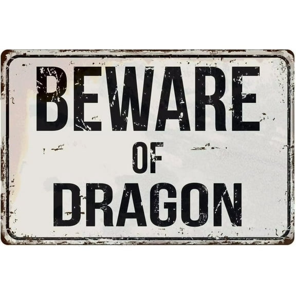Man Cave Decor Outdoor Warning Metal Tin Sign Beware Of Dragon Classic Plaque Wall Vintage Tin Retro Metal Signs Letters Artpersonalized Warning 12x8 Inch