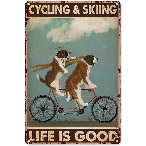 Man Cave Decor Ski Signs Wall Bernese Mountain Dog Cycling And Skiing Life Is Good Poster,vintage Ski Art Metal Sign 18x12 Inch