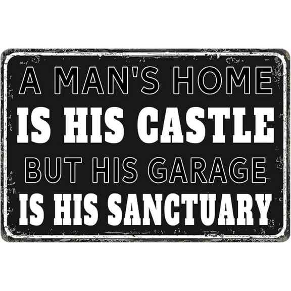 Man Cave Decor Vintage Garage Sign Funny Metal Tin Signs A Man's Home Is His Castle But His Garage Is His Sanctuary Sign Man Cave Wall Art Decor ,812 inch