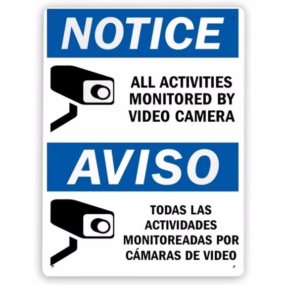 Man Cave Decor Warning Sign Rules Sign,bilingual Notice Video Surveillance All Activities Monitored By Video Camera Iron Painting Multi-scene Use 8x12 Inch Vintage Metal