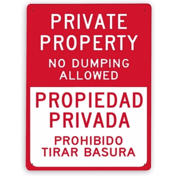 Man Cave Decor Warning Sign Rules Sign,bilingual Private Property Sign No Dumping Allowed Sign Propiedad Privada Prohibido Tirar Basura Iron Painting Multi-scene Use 16x12 Inch Vintage Metal