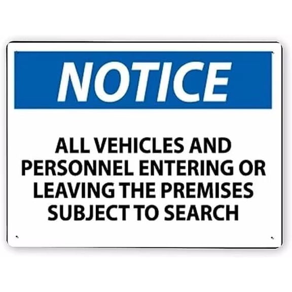 Man Cave Decor Warning Sign,notice Vehicles & Personnel Subject To Search,tin Painting Wall Traffic Sign Road Sign Business Sign 12x8 Inch Metal Tin Sign Vintage