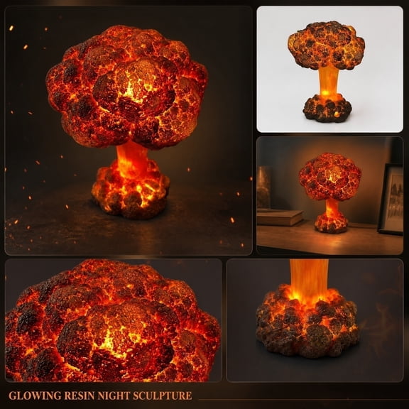 Man Cave Display Essentials, Bedroom Decor, Novelty Lamp, Resin Light, Lamp for Desk, 6X5 Inch Small Mushroom Cloud Led Table Lamp, Usb Powered Ambient Bedside Lighting for Gaming