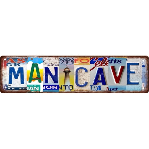 Man Cave Funny Metal Tin Street Sign, 4 x 16 Inch Novelty Wall Decor