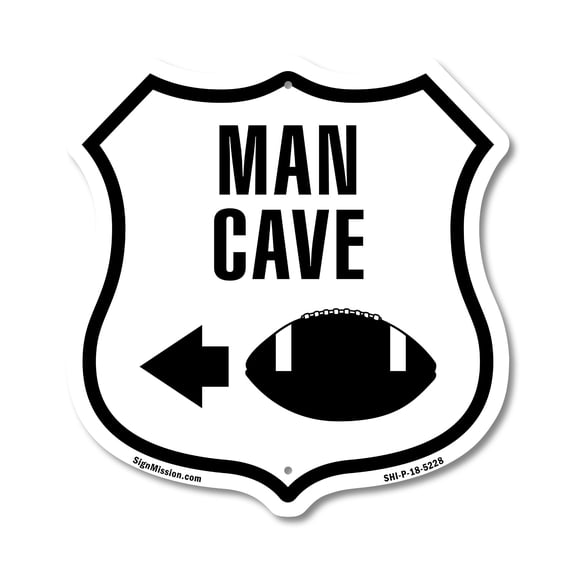 Man Cave Left (5 Pack) 12 inch X 12 inch Shield-Shaped Rust-Free Aluminum Metal Signs Weather Resistant Made in the USA