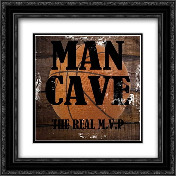 Man Cave MVP 2x Matted 20x20 Black Ornate Framed Art Print by Lewis, Sheldon