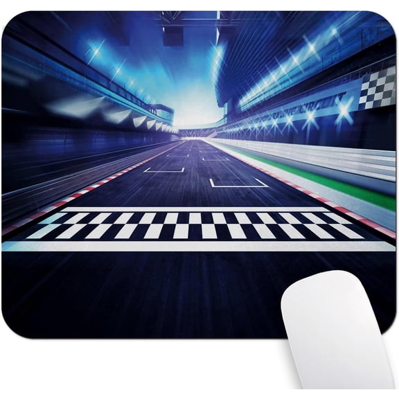 Man Cave Mouse Pad, Finish Line on Racetrack Motion Blur Motorsports Competition Stadium Concept Mouse Pads