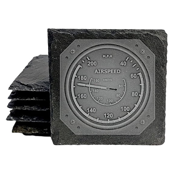 Man Cave Must-Have: Conversation-Starting Coasters with Cool Airplane Gauges - Square Slate - Set of 6