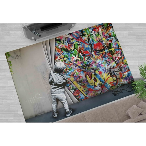 Man Cave Rugs, Modern Rugs, Entryway Rug, Banksy Rug, Banksy Colorful Graffiti Rugs, Abstract Rugs, Easy to Clean Rugs, Outdoor Rug, 3.3'x9.2' - 100x280 cm