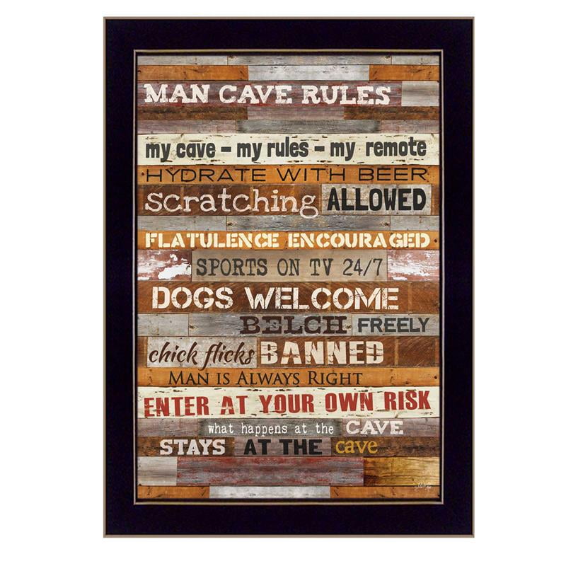 Man Cave Rules By Marla Rae Printed Framed Wall Art Wood Multi-Color