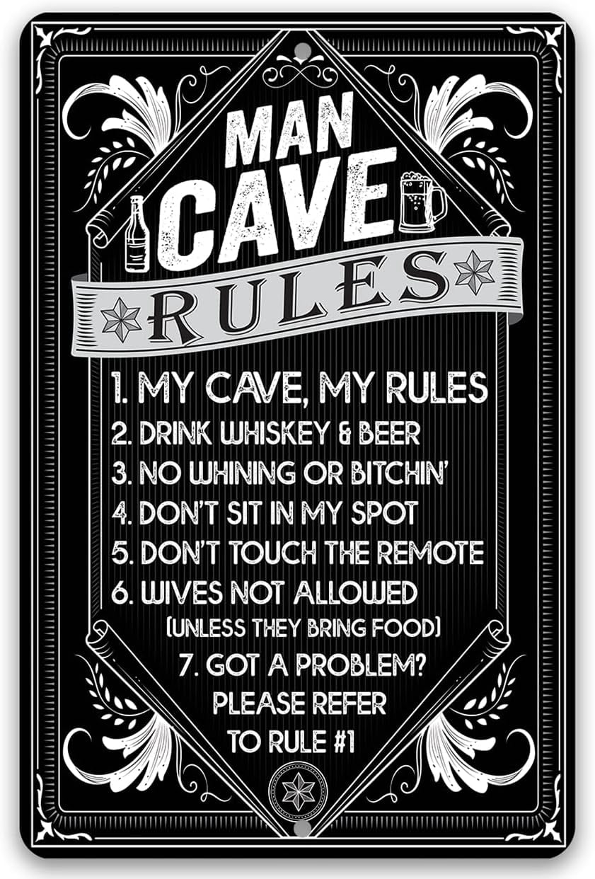 Man Cave Rules - Funny Home Bar and Pub Rules, Alcohol Beer Sign and ...