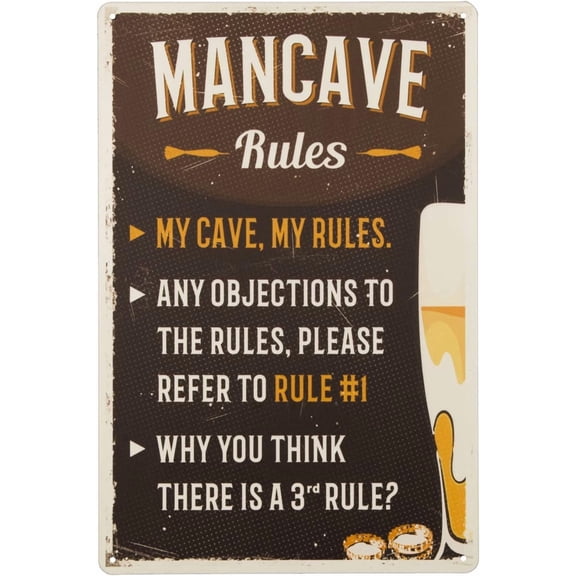 Man Cave Rules Vintage Metal Tin Sign Decorative Plaque Hanging Wall Art ManCave Beer Gifts For Men Looks awsome in Room,Garage,Bar Signs 8x12Inch