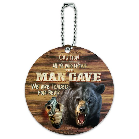 Man Cave We Are Loaded For Bear Round Luggage ID Tag Card Suitcase Carry-On