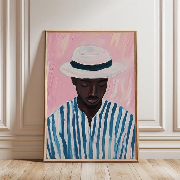 Man In Cowboy Hat Art Print, Southwestern Art, Striped Shirt And Hat, Contemporary Art, Western Boho Wall Decor, Wall Art, Modern Wall Decor, 24x36 UNFRAMED