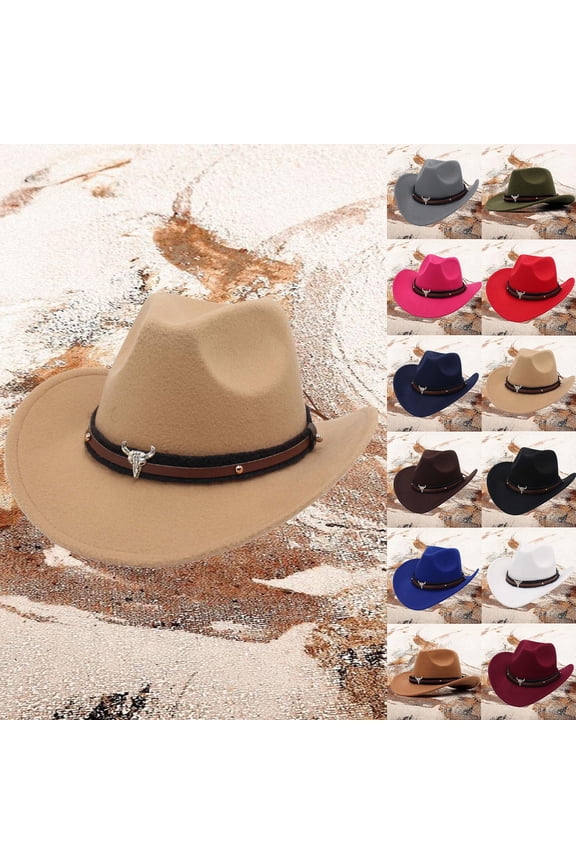 Man Cowboy Hat - Western Cowboy Style Hat Jazz Bowler Hat Cow Head Decoration Ethnic Style Hat,RD3,M