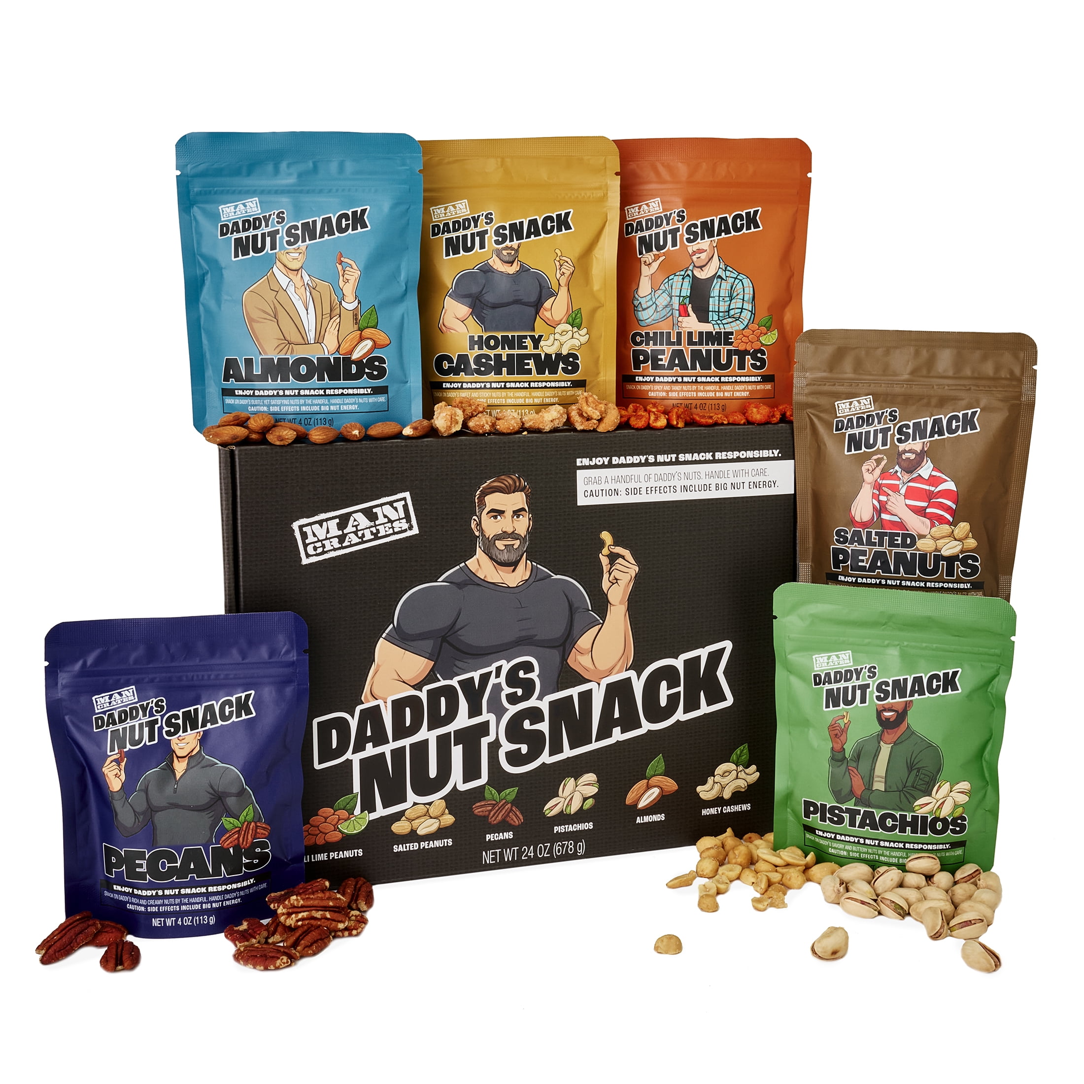 Man Crates Daddy's Nut Snack Variety Pack, Gourmet Mixed Nuts