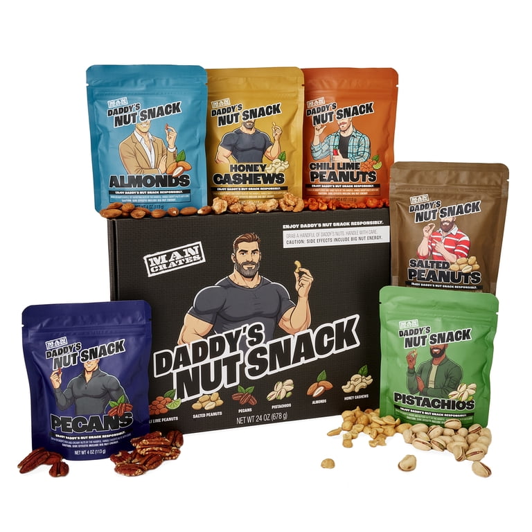 Man Crates, Daddy's Nut Snack Variety Pack, 6 Bag Gourmet Mixed