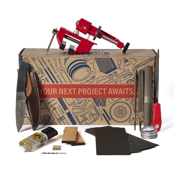 DIY Knife Assembly Kit Includes Shawnee Skineer Blade Blank, Maple Handle Scales, Leather Sheath, and Step-by-Step Assembly Guide