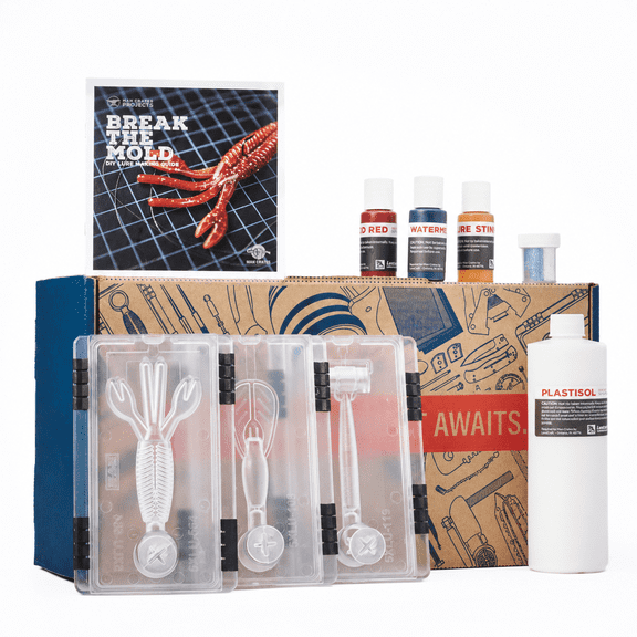 Man Crates Lure Making Kit Soft Plastic Fishing Kit with Molds, Plastisol, Color, Glitter & Scent DIY Set for Fishermen Great Gift