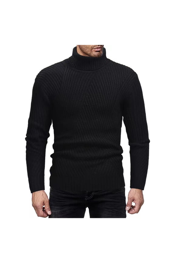 Man Crochet Knit Plain Slimming Tunic for Mens Long Sleeve Collared Turtle Mock Neck Sweater Going Out Fall Winter 2026 Clothes Fashion