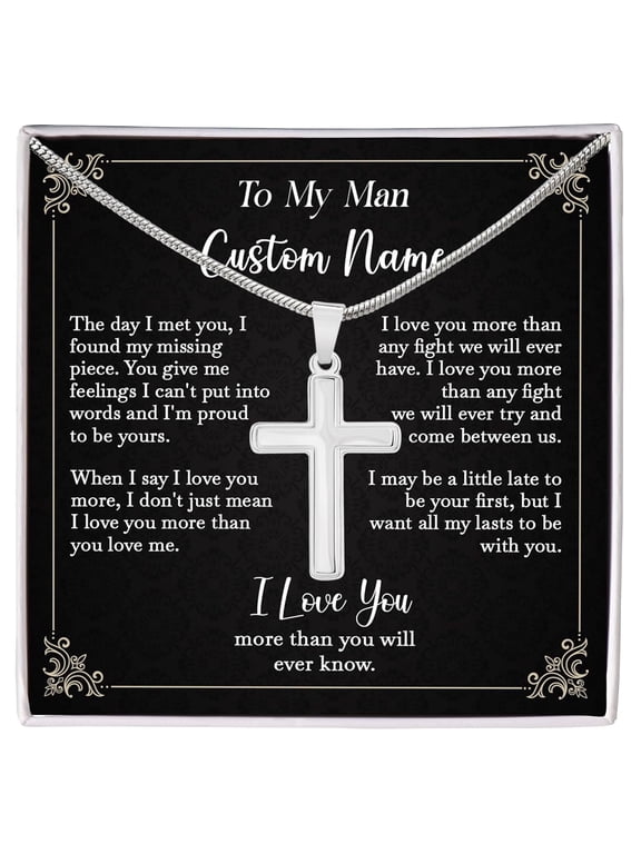 To My Man Cross Necklace Name For Men, Meaningful Cross Chain For Men, Best Valentine Necklace Future Husband, Cross Chain For Boyfriend Fiance, Multi Cross Necklace